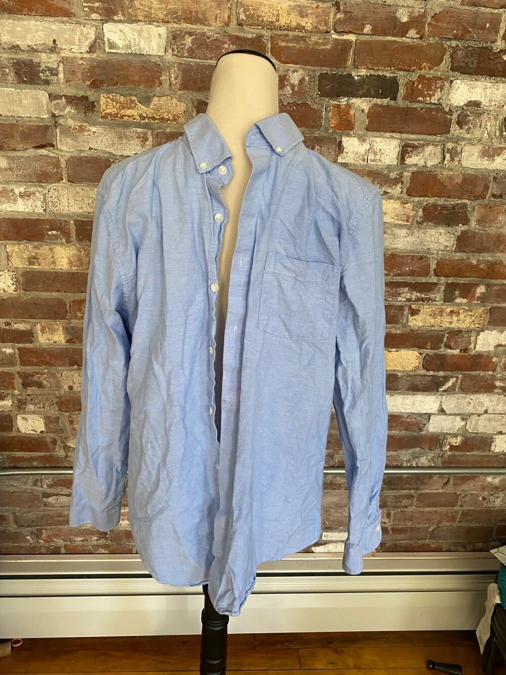 Primark Men's Blue Button-Down Oxford Shirt Size Large Slim Fit 100% Cotton